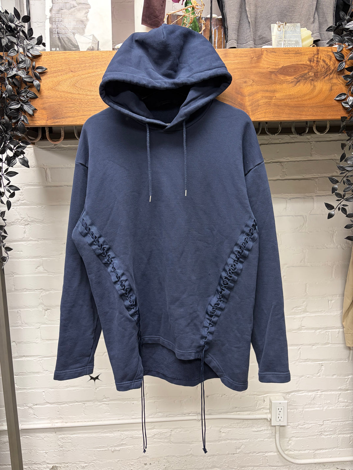 Helmut Lang ‘Lace Bondage’ Navy Blue Pullover Hoodie