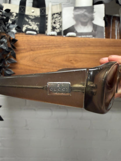 Vintage Gucci Brown Tinted Boxy Rectangular Frame Sunglasses
