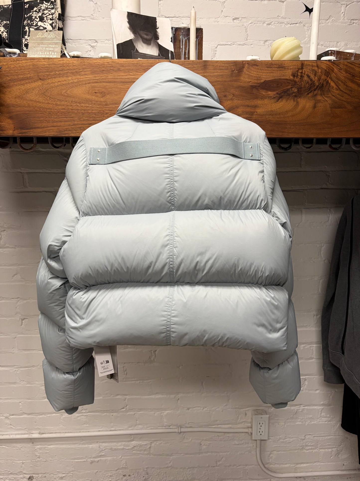 AW2024 Rick Owens ‘Porterville’ Pale Blue Scarf Wrapped Down Fill Puffer Jacket