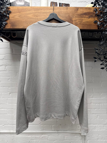 Diesel Silver D-Logo Grey Cotton Pullover Sweatshirt