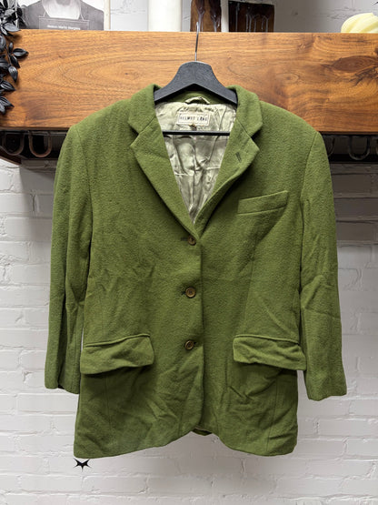 Vintage 1980s Helmut Lang Green Single Breasted Cropped Wool Blazer