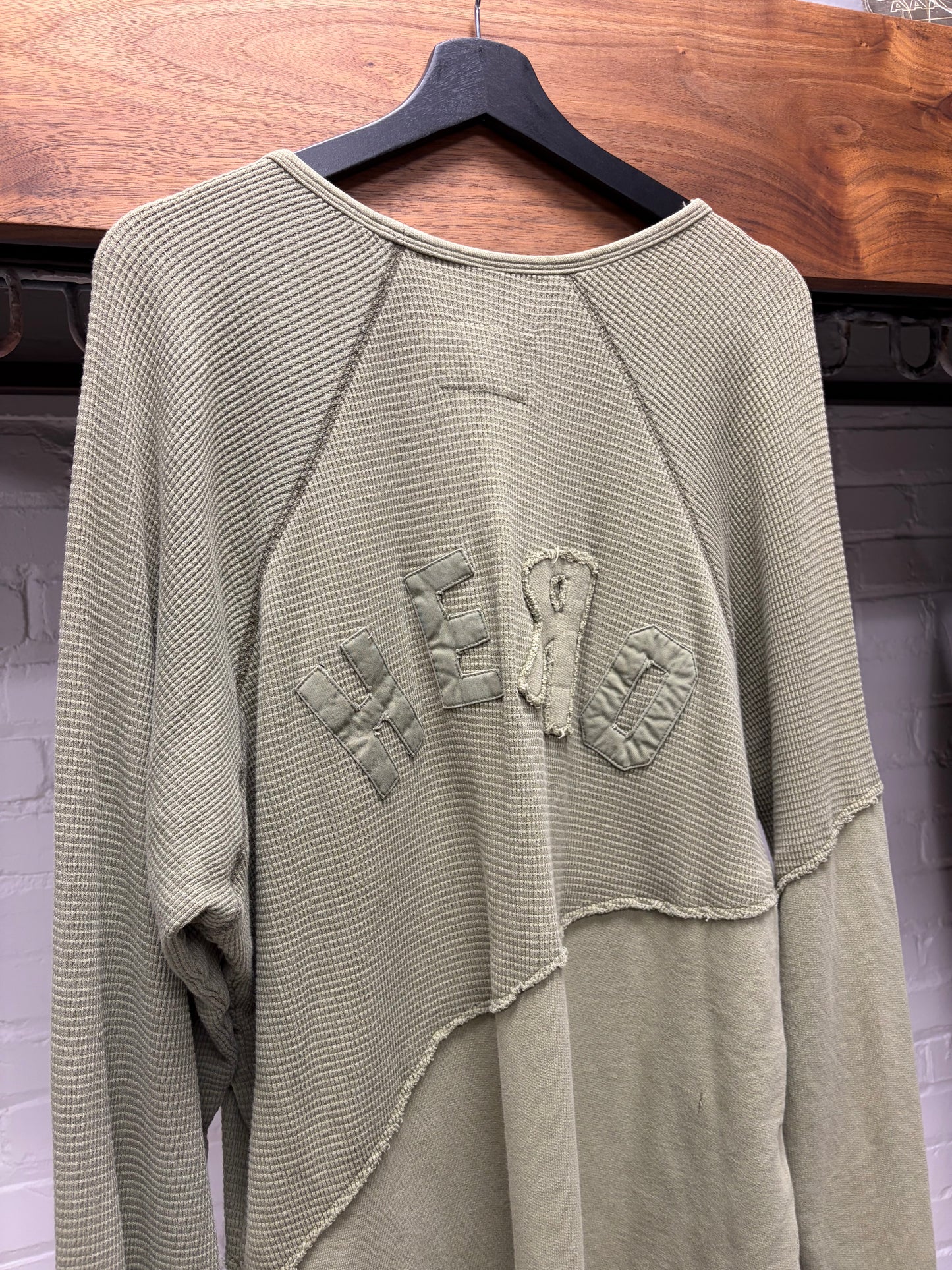 Greg Lauren Reconstructed Thermal Cotton/Crewneck Long Sleeve Shirt