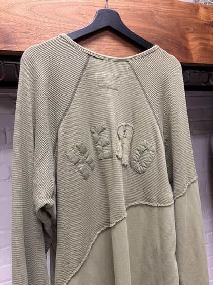 Greg Lauren Reconstructed Thermal Cotton/Crewneck Long Sleeve Shirt