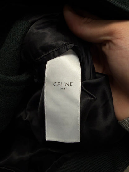 Celine Chain Stitched ‘Cursive Logo’ Forest Green Wool Varsity Jacket