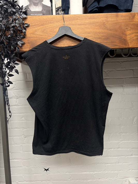 Gucci Black/Gold Minimal Logo Cutoff Cotton Tank Top