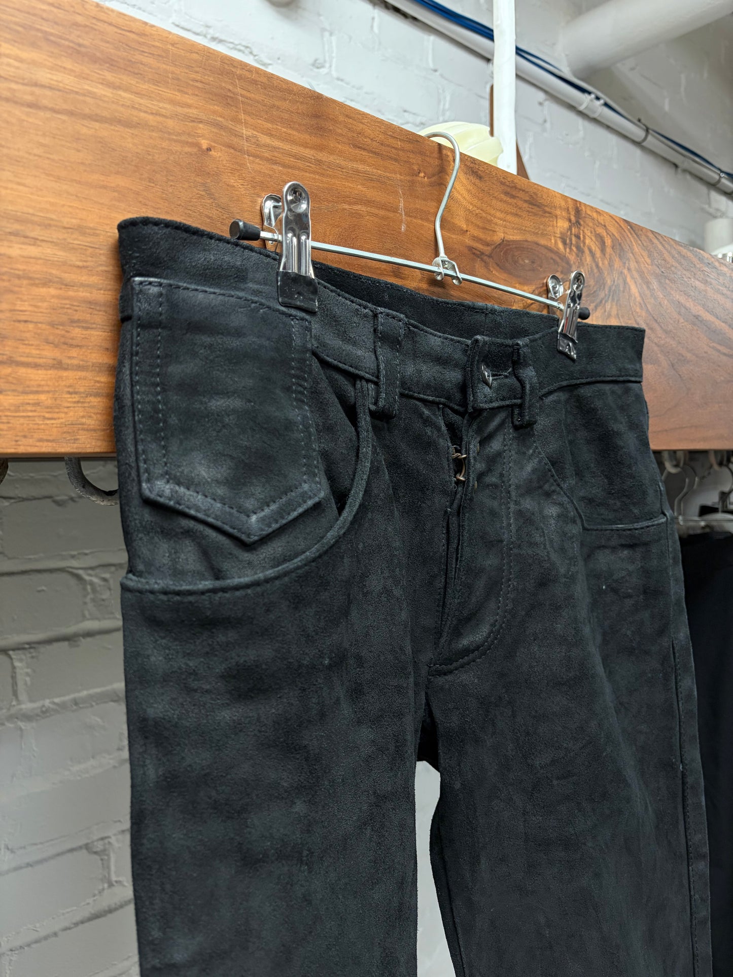 AW2000 Maison Margiela Line (10) Black Suede Reconstructed Flared Leg Pants
