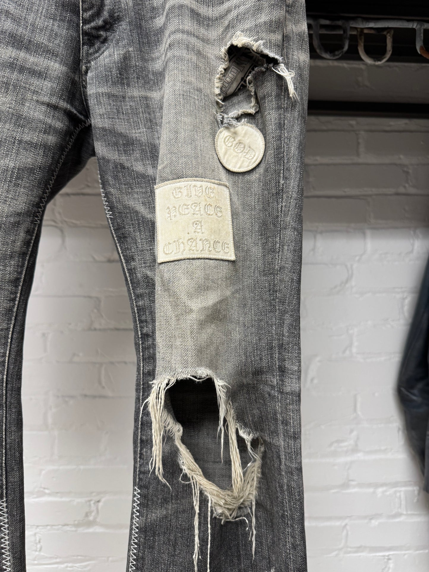 AW2004 Number (N)ine ‘Give Peace a Chance’ Distressed Patchwork Denim