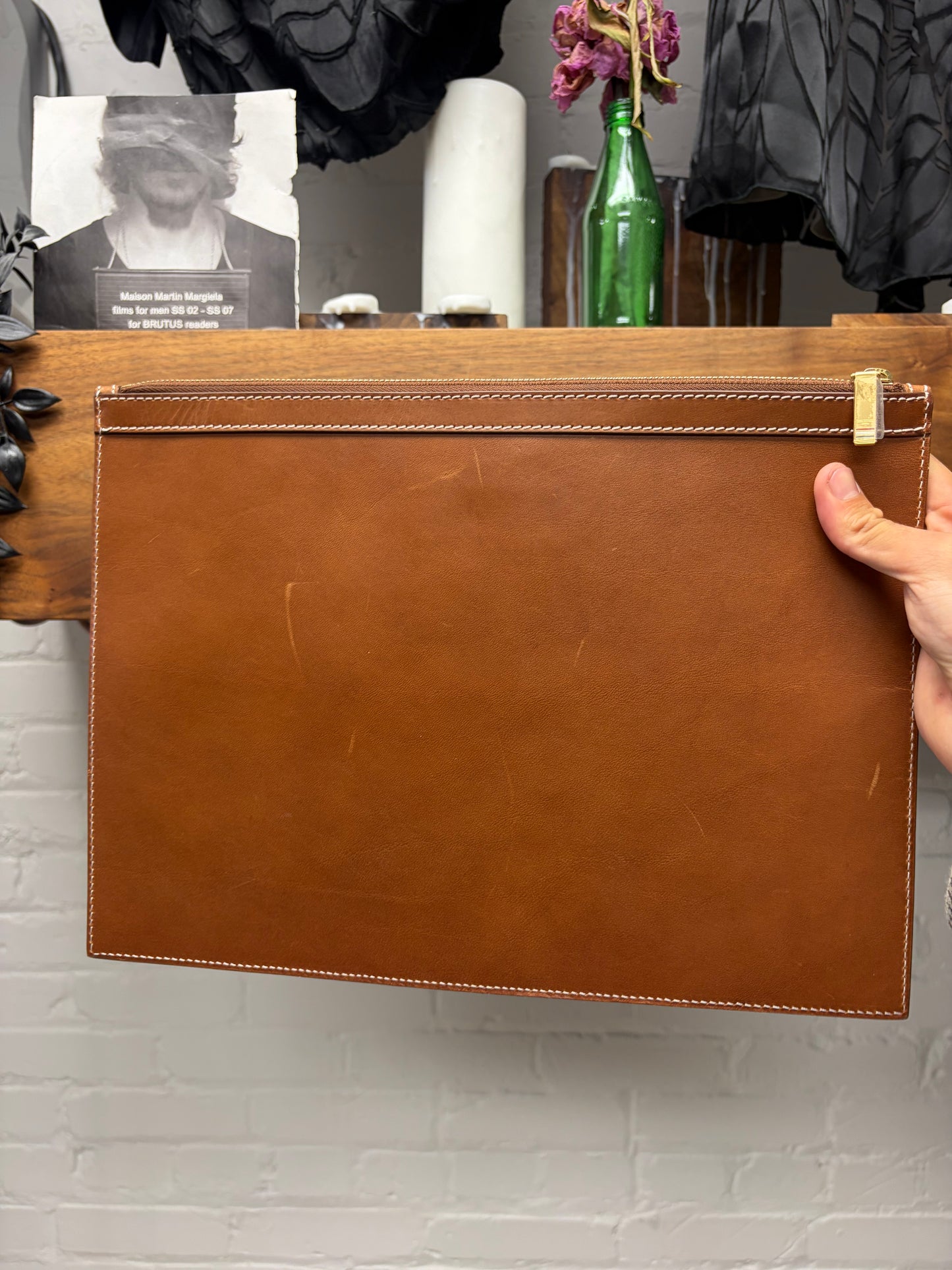 Thom Browne Brown Leather Office Clutch Bag