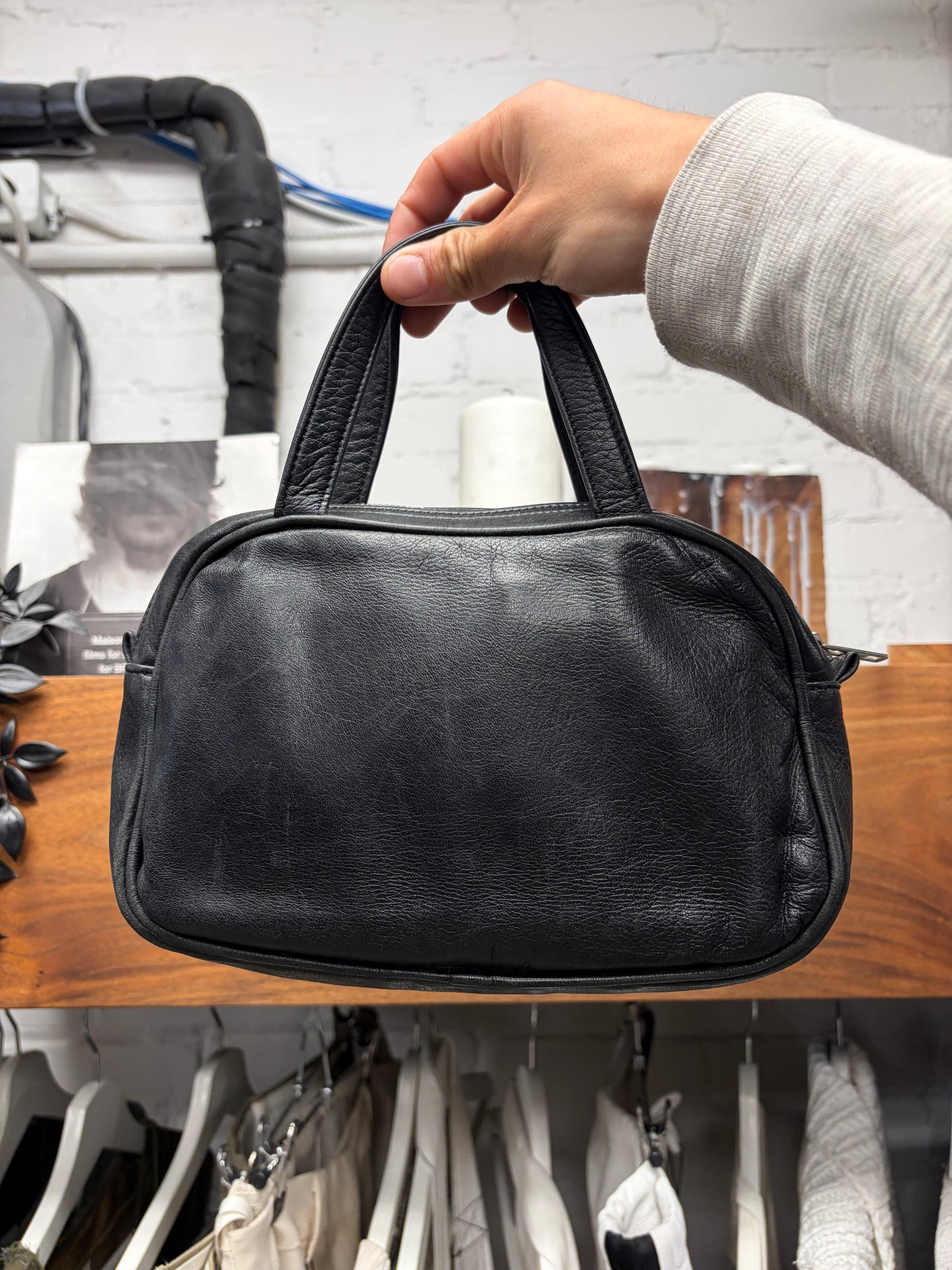 Ann Demeulemeester Miniature Grained Black Leather ‘Bowling’ Bag