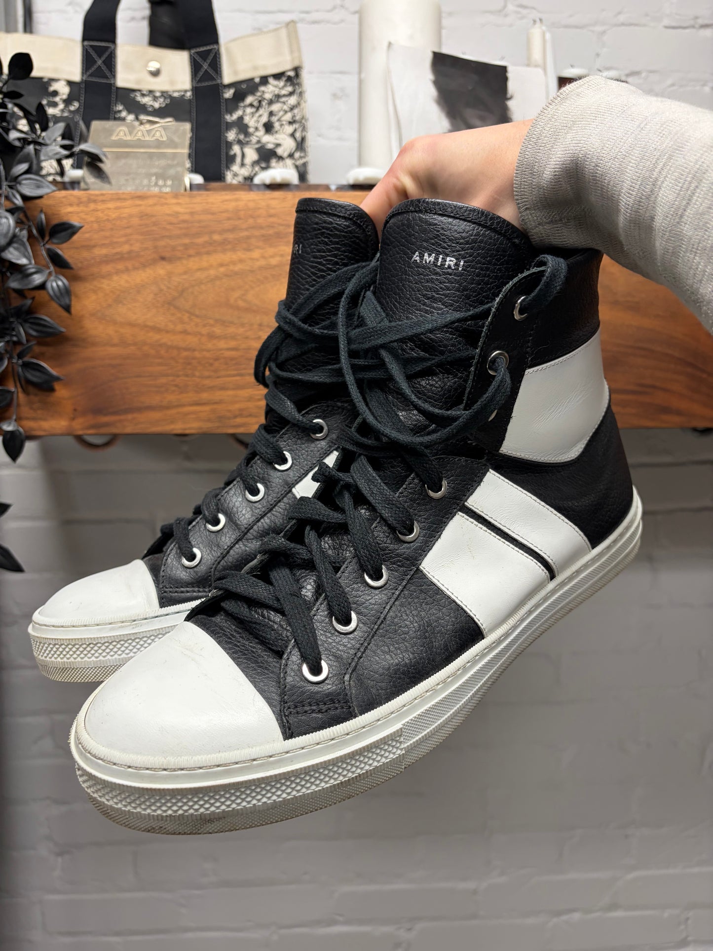 Amiri ‘Sunset’ Black/White Leather Court High Top Sneakers