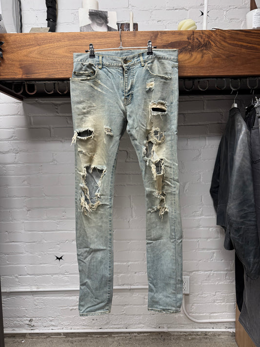 2013 Saint Laurent by Hedi Slimane ‘D02’ Light ‘Dirt Wash’ Crash Denim