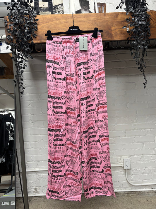 2023 Balenciaga ‘DIY Metal Logo’ Pink Wide Leg Pyjama Pants