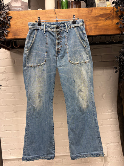 Kapital ‘Studded Rivets’ Deep Pocket Flared Leg Blue Denim