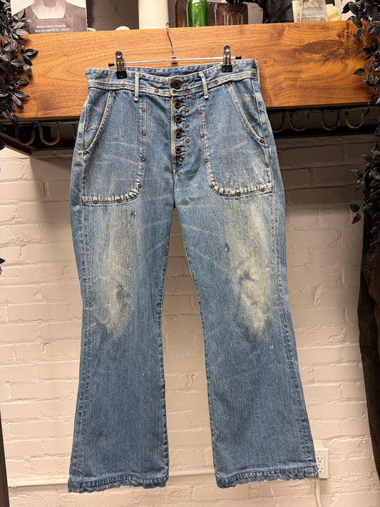 Kapital ‘Studded Rivets’ Deep Pocket Flared Leg Blue Denim