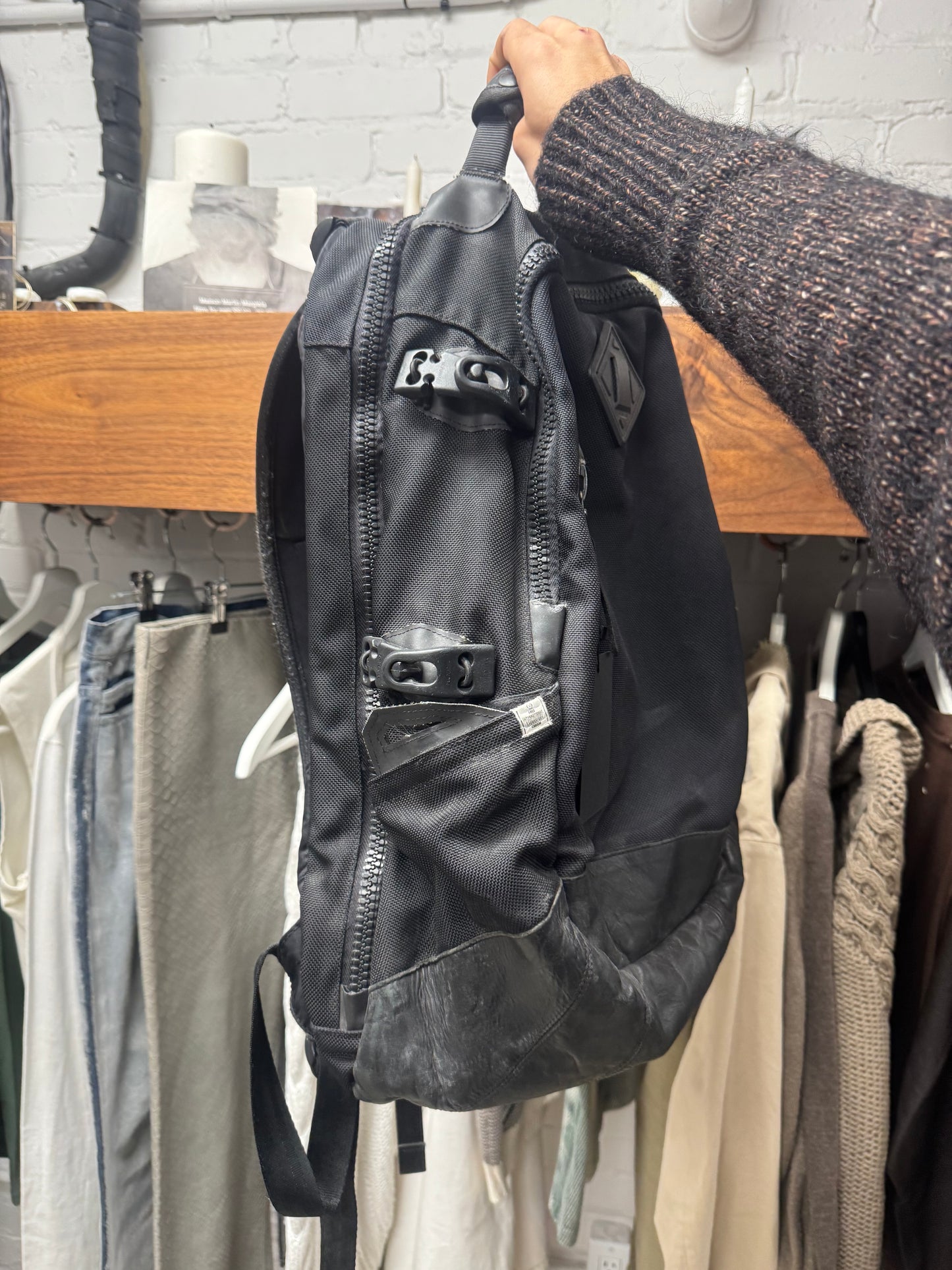 Visvim ‘20L’ Black Calf Leather/Cavas Hiking Backpack