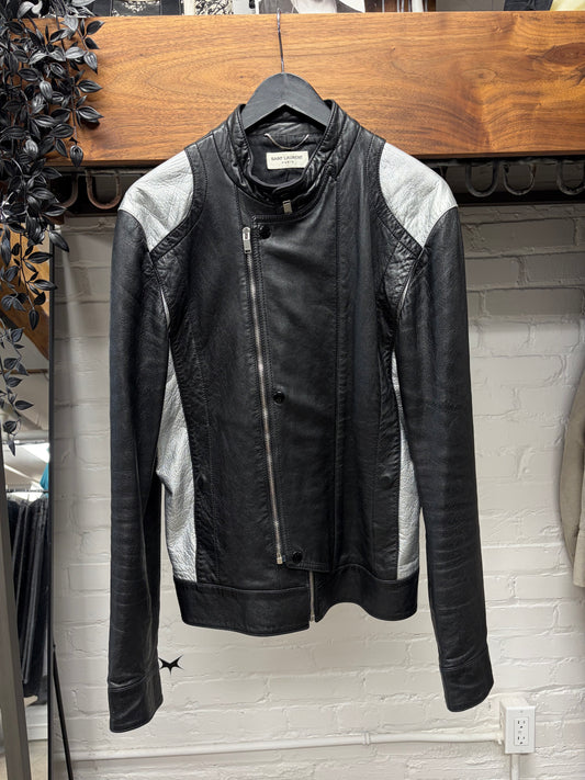 2015 Saint Laurent by Hedi Slimane Black/Silver Leather ‘Cafe Racer’ Moto Jacket