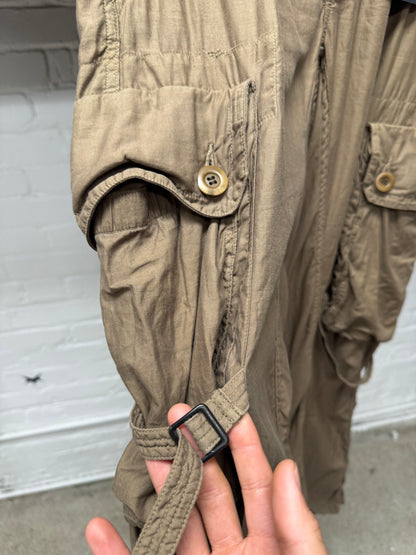 Julius ‘Gas Mask’ Brown Linen Wide Leg Cargo Pants