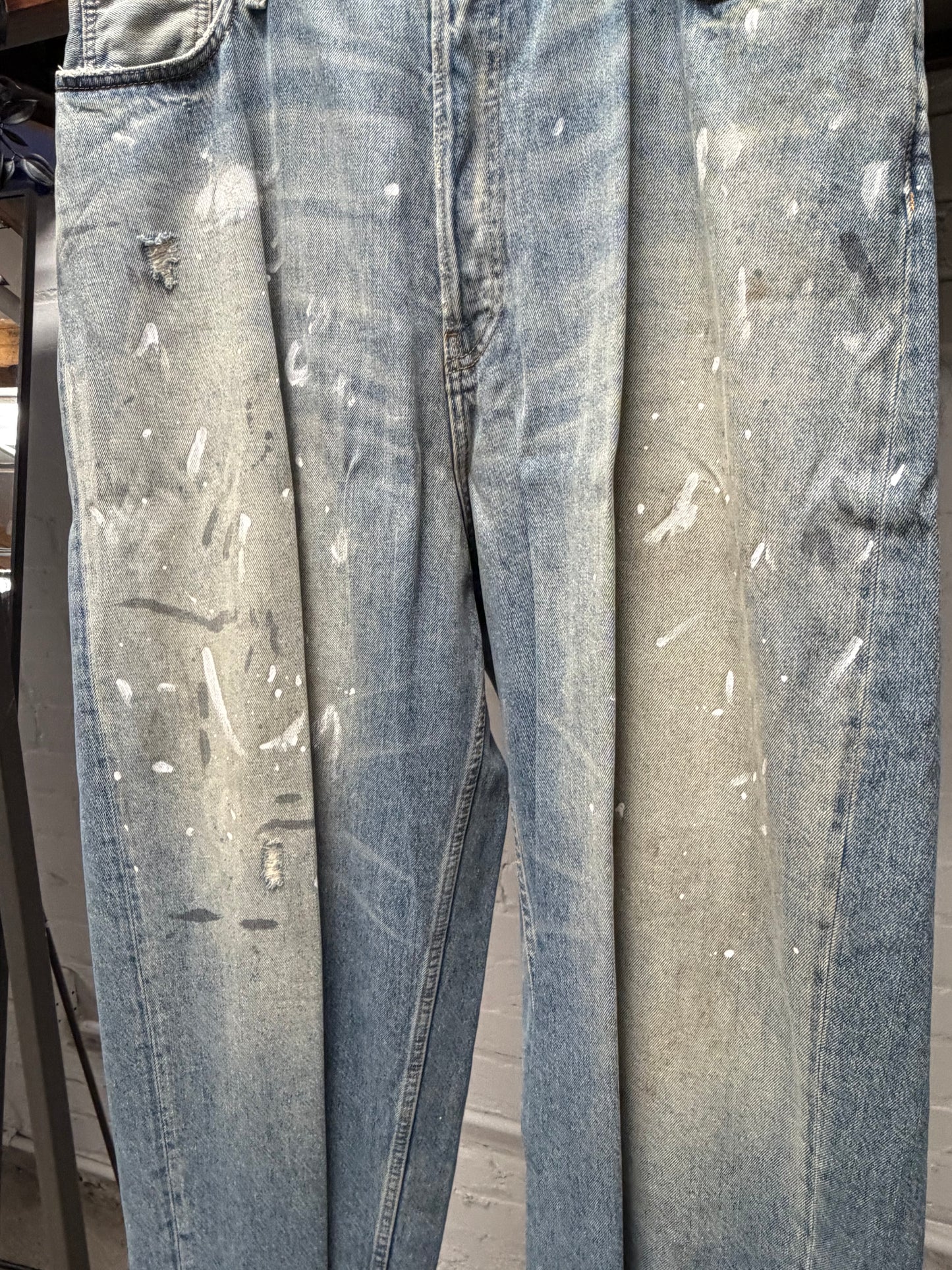 Acne Studios ‘Super Baggy’ Paint Splattered Light Wash Denim