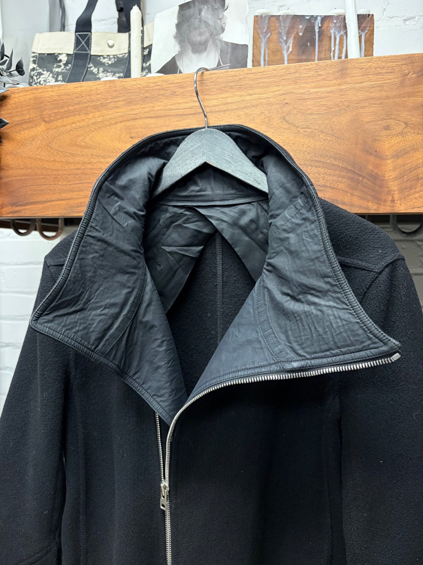 AW2015 Rick Owens ‘Mollino Zip’ Full Length Black Wool Coat