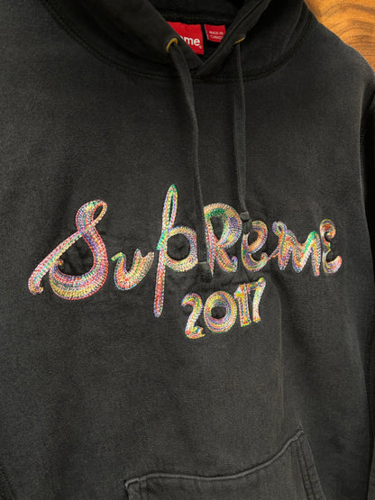 AW2017 Supreme ‘Brush Logo’ Black Cotton Pullover Hoodie