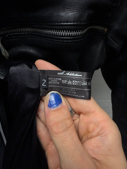 14th Addiction ‘Cross Zip’ Black Lambskin Leather Jacket