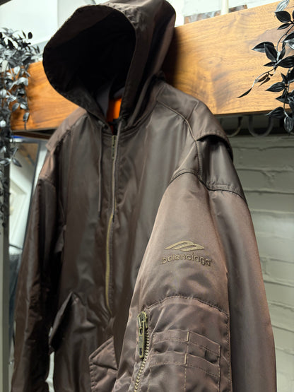 SS2022 Balenciaga ‘3B Sport Icon’ Brown Hooded Bomber Jacket