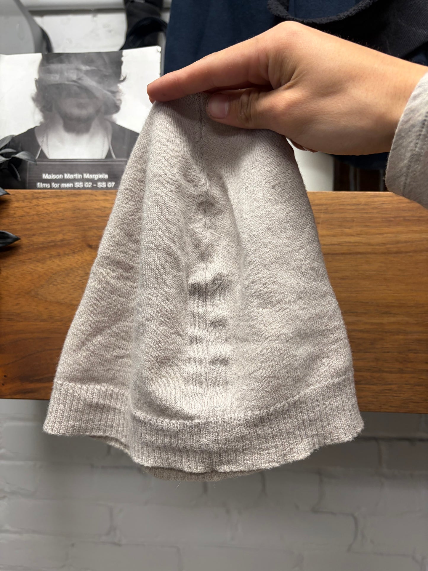 AW2021 Rick Owens ‘Gethsemane’ Oyster Cashmere Ribbed Beanie
