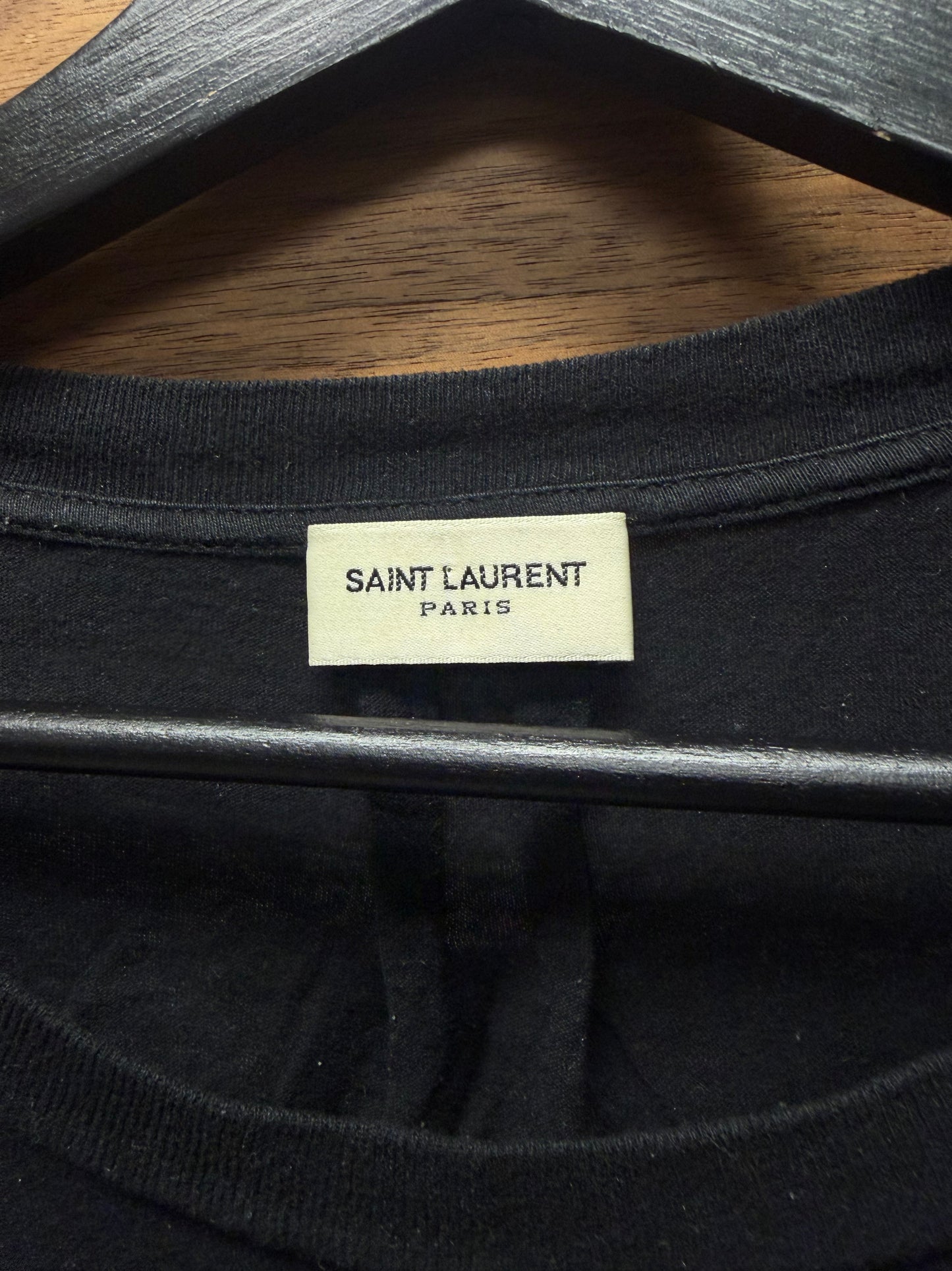 SS2016 Saint Laurent ‘Surf Sound’ T-Rex Striped Black Graphic T-Shirt