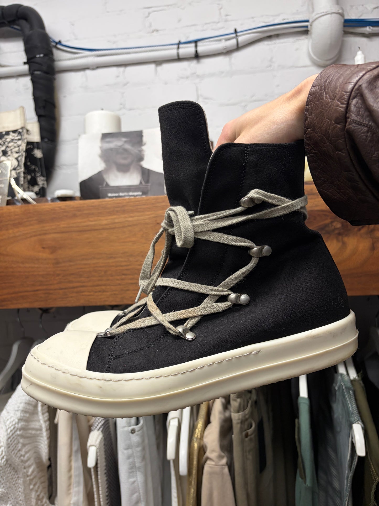 Rick Owens Pentagram Black Canvas Ramones High Top Sneakers