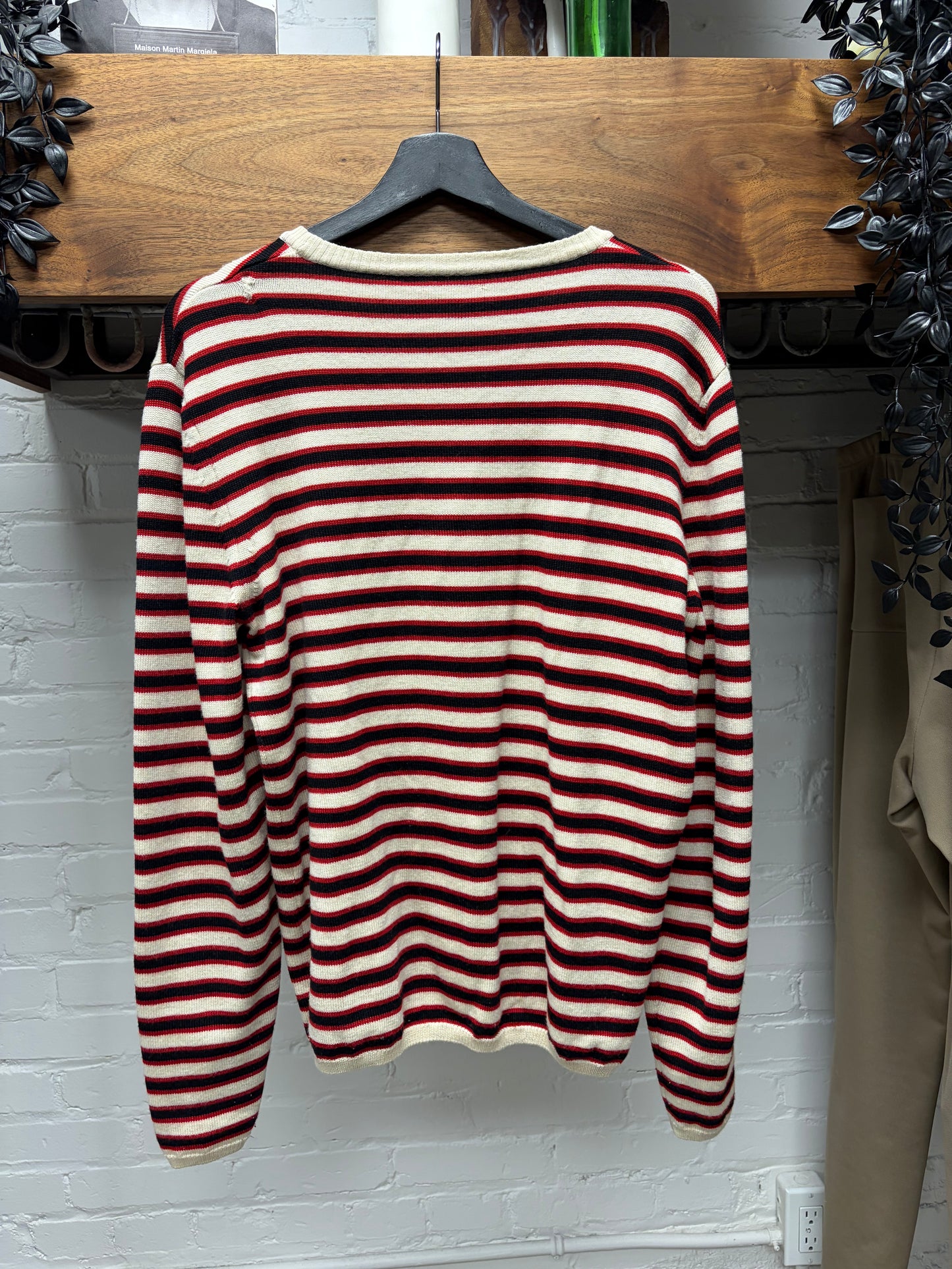 2017 Saint Laurent Striped Wool Cream/Red Knit Sweater