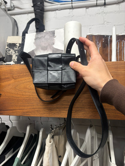 Bottega Veneta Black Leather ‘Mini Cassette’ Intrecciato Woven Bag