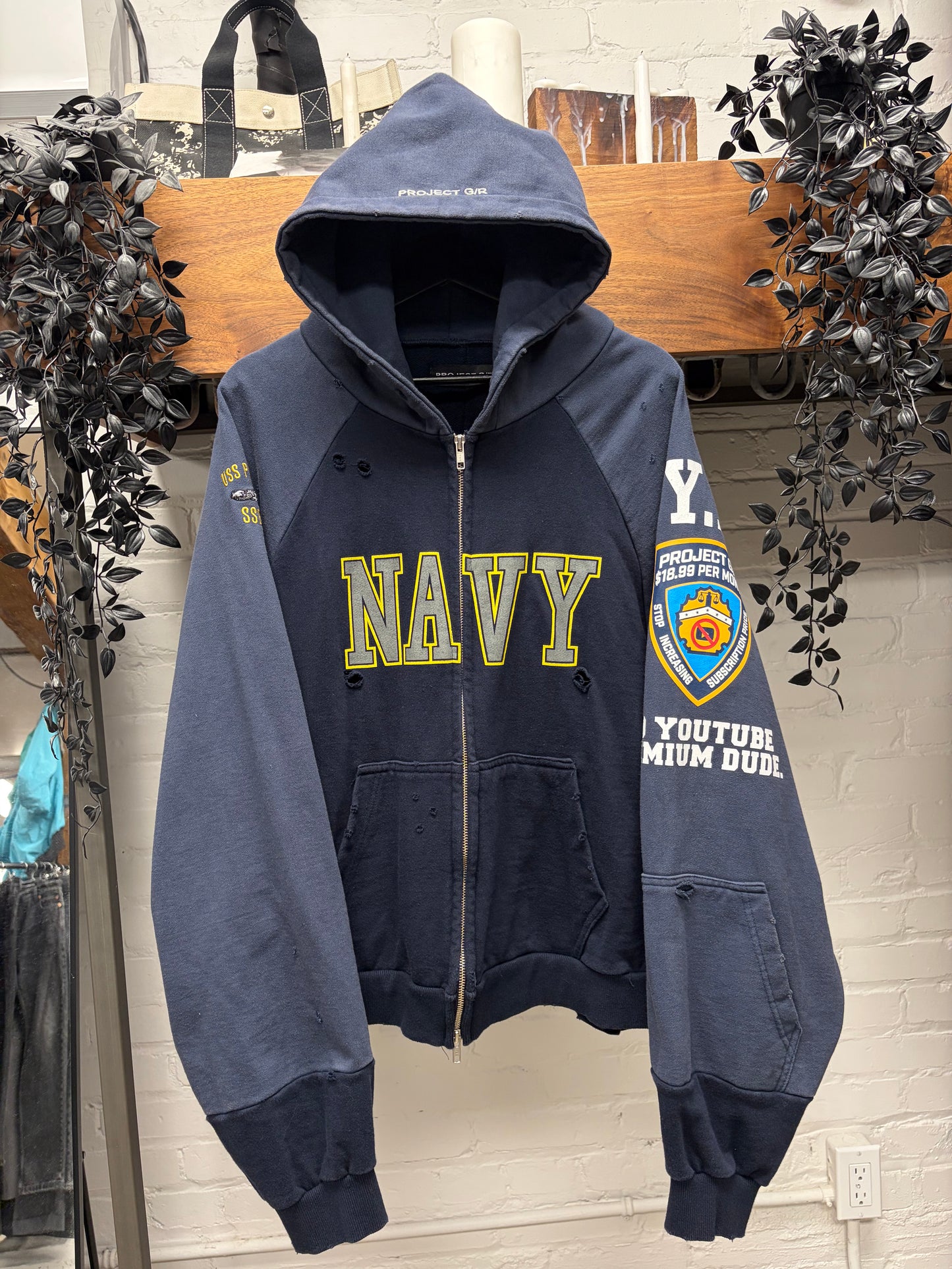 Project G/R ‘U.S. Navy’ Distressed Blue Zip-Up Hoodie
