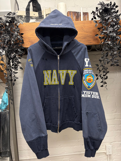 Project G/R ‘U.S. Navy’ Distressed Blue Zip-Up Hoodie