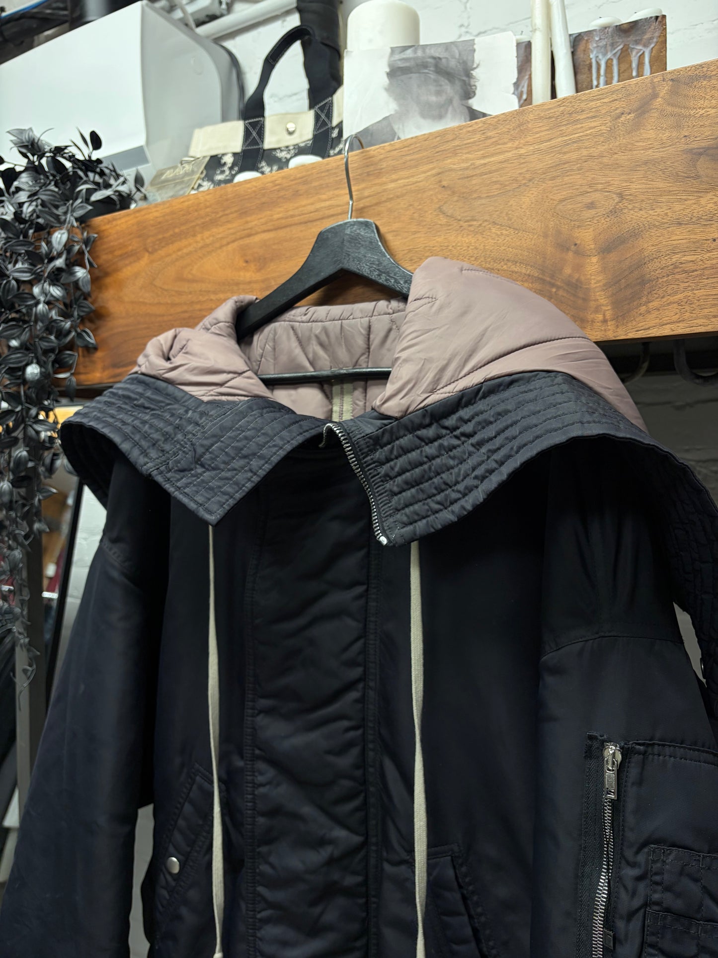Rick Owens ‘Exploder’ Black Split Hood Padded Bomber Jacket
