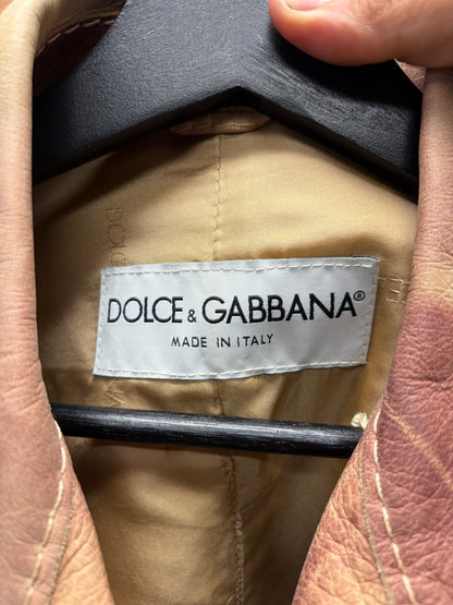 Vintage Dolce & Gabbana Red/Cream Sun Faded Pigskin Leather Jacket