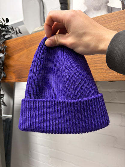 AW2018 Prada Ribbed Purple Wool Logo Beanie