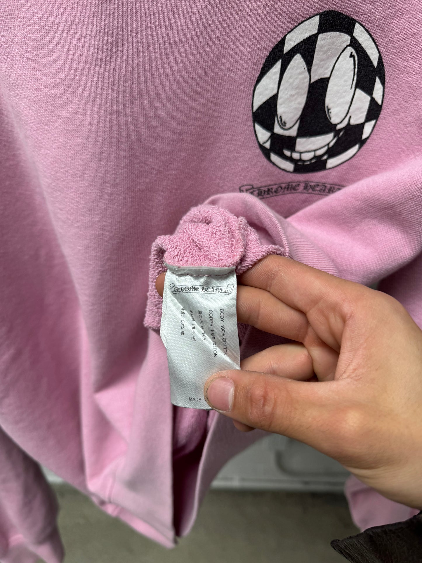 Chrome Hearts ‘Vantity Affair’ Pink Checkered Cross Sweatshirt