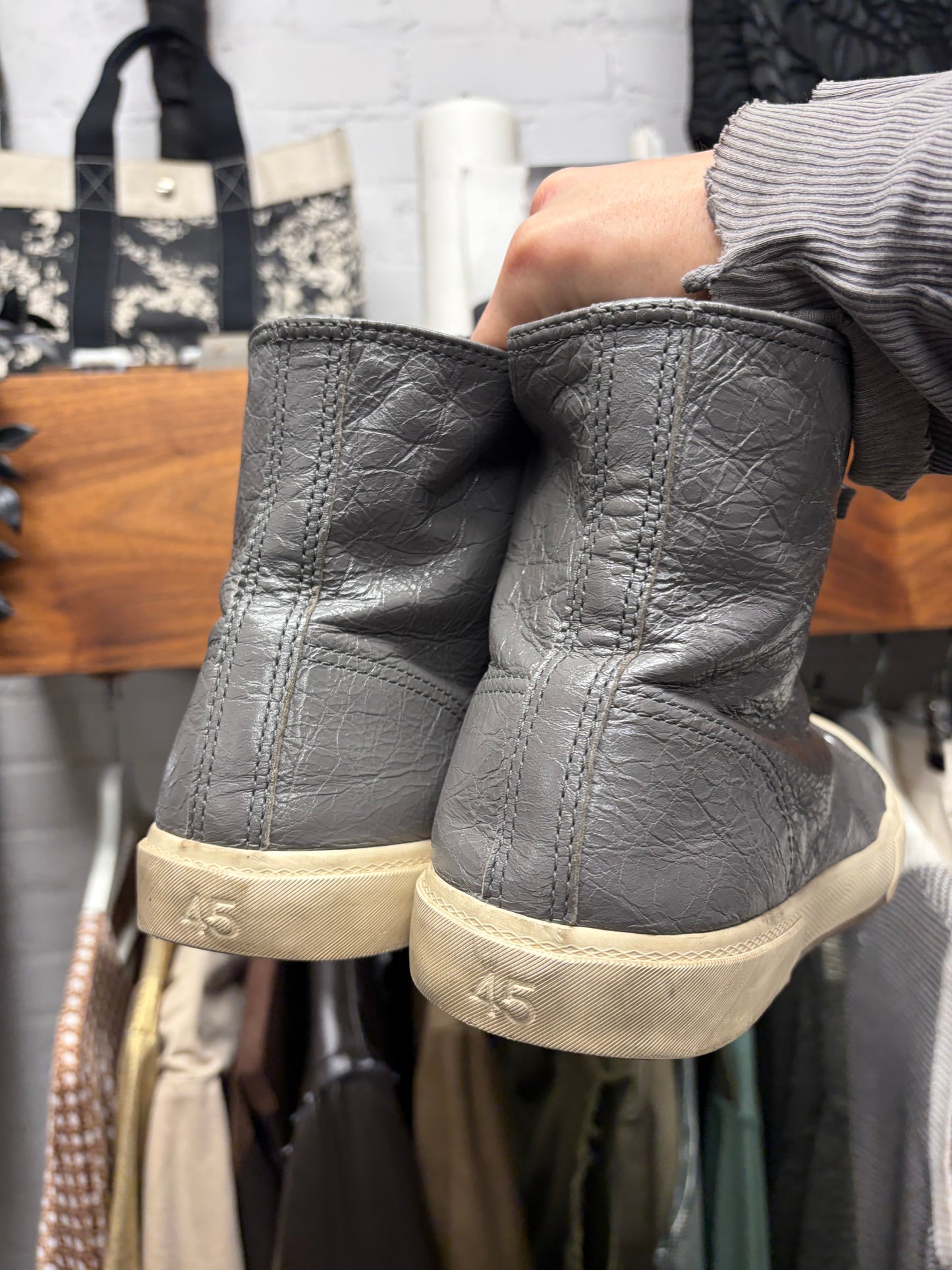Balenciaga ‘Paris’ Grey Leather High Top Sneakers