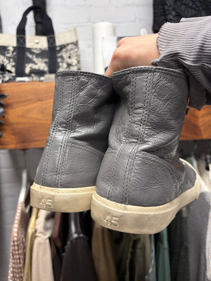 Balenciaga ‘Paris’ Grey Leather High Top Sneakers