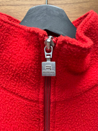 2021 Balenciaga ‘Sporty-B’ Oversized Red Cozy Zip-Up Fleece