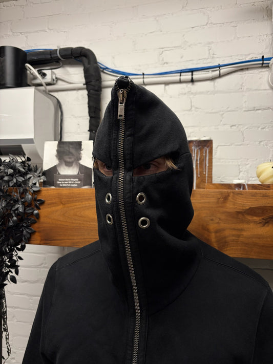 Rick Owens ‘Gimp’ Full Zip Black Eyelet Cutout Cotton Zip-Up Hoodie