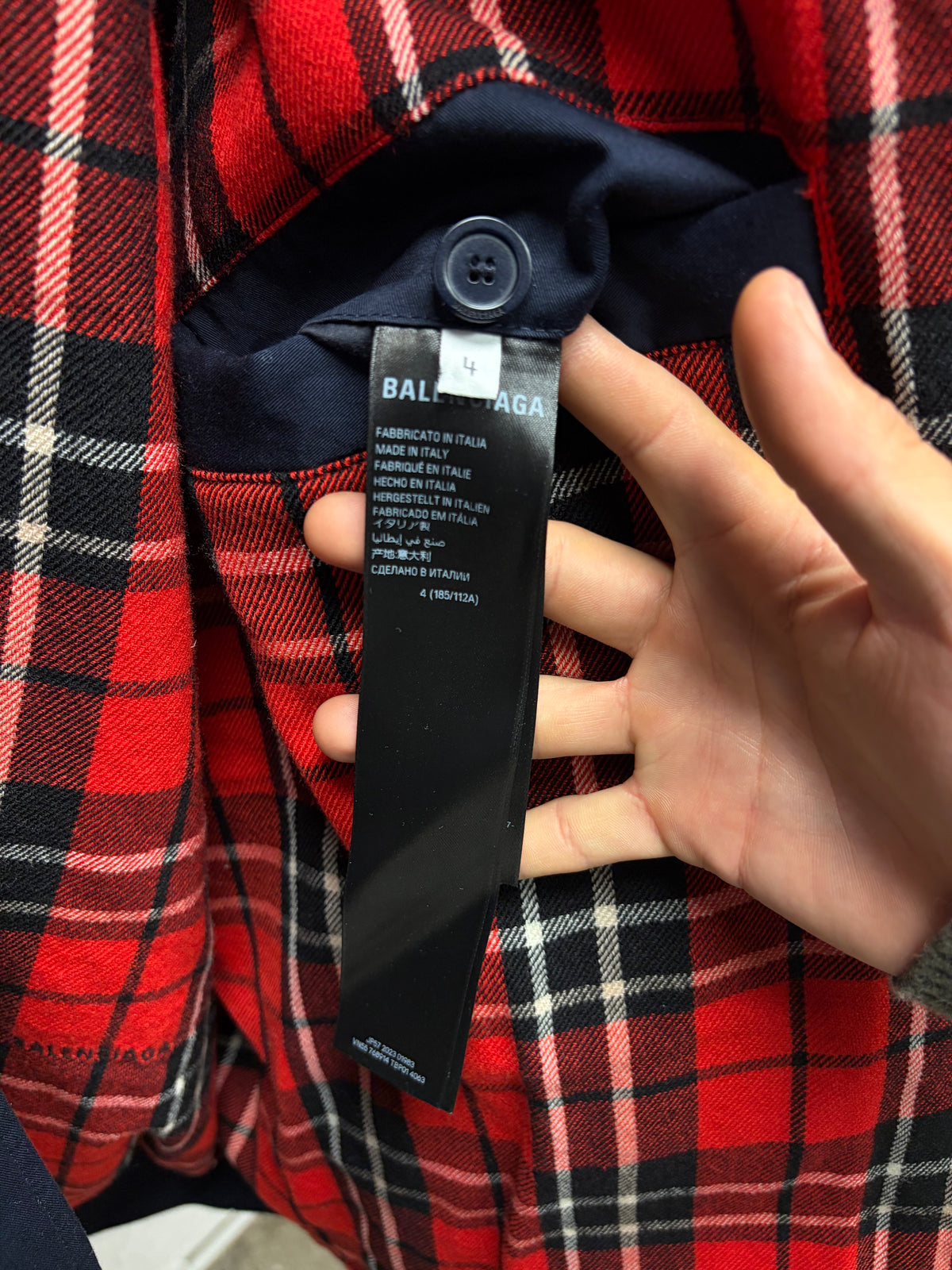 Balenciaga Double Sided ‘Harrington’ Navy/Plaid Down Filled Jacket