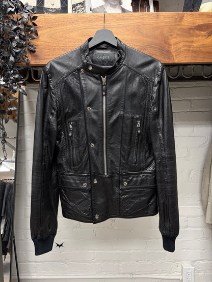Mid 2000s Gucci by Frida Giannini Perforated Leather Biker Jacket