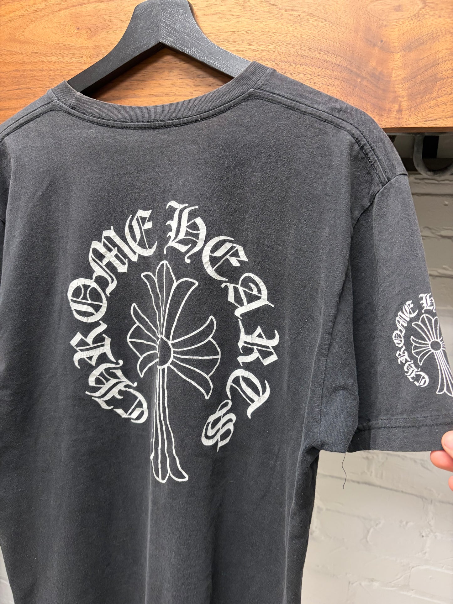Vintage Chrome Hearts ‘Script Logo’ / Cross Back Faded Black Graphic T-Shirt