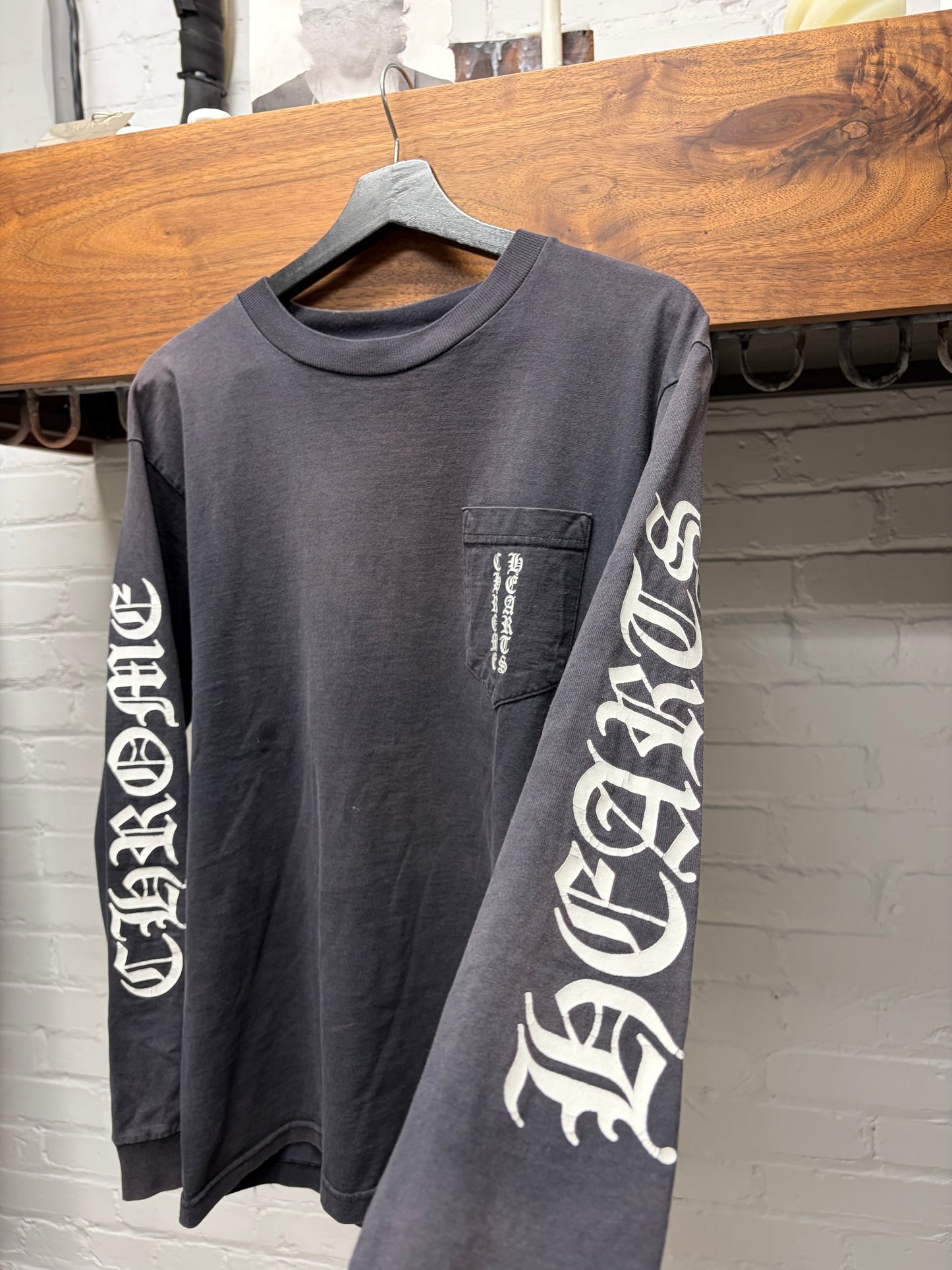 Vintage 90s Chrome Hearts Sun Faded Black ‘Script Logo’ Long Sleeve Shirt