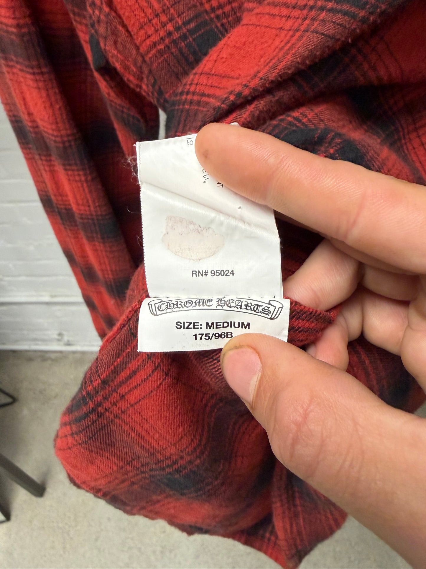 Chrome Hearts ‘Plus Cross’ Leather Patch Shadow Red/Black Plaid Flannel