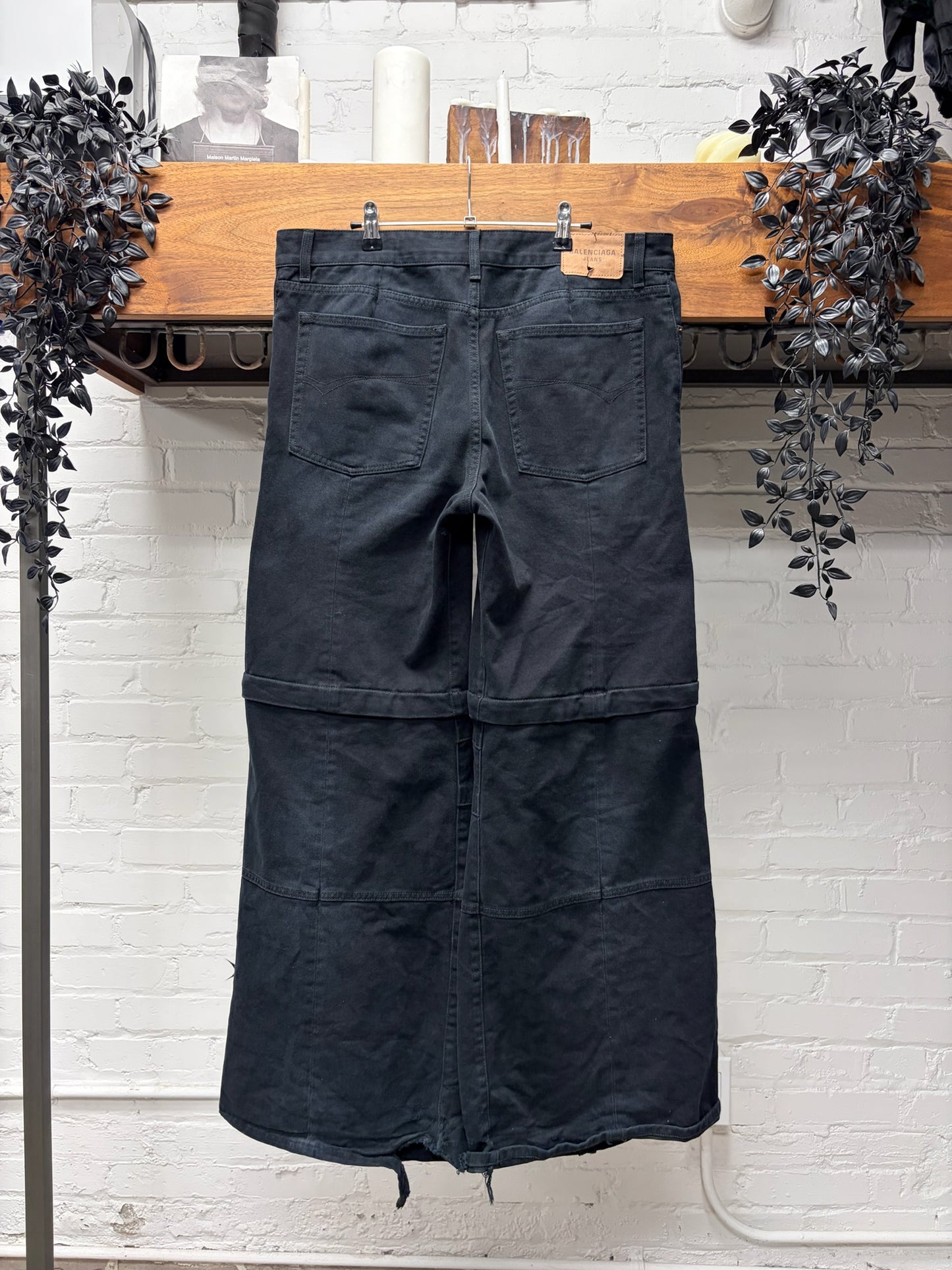 2024 Balenciaga Convertible Flared Black Hybrid Denim/Cargo Pants