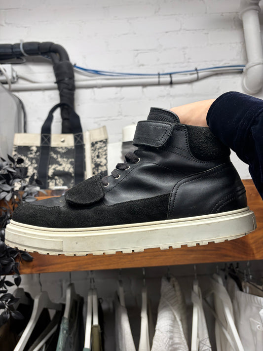Kris Van Assche Black Suede Strapped Mid Top Sneakers