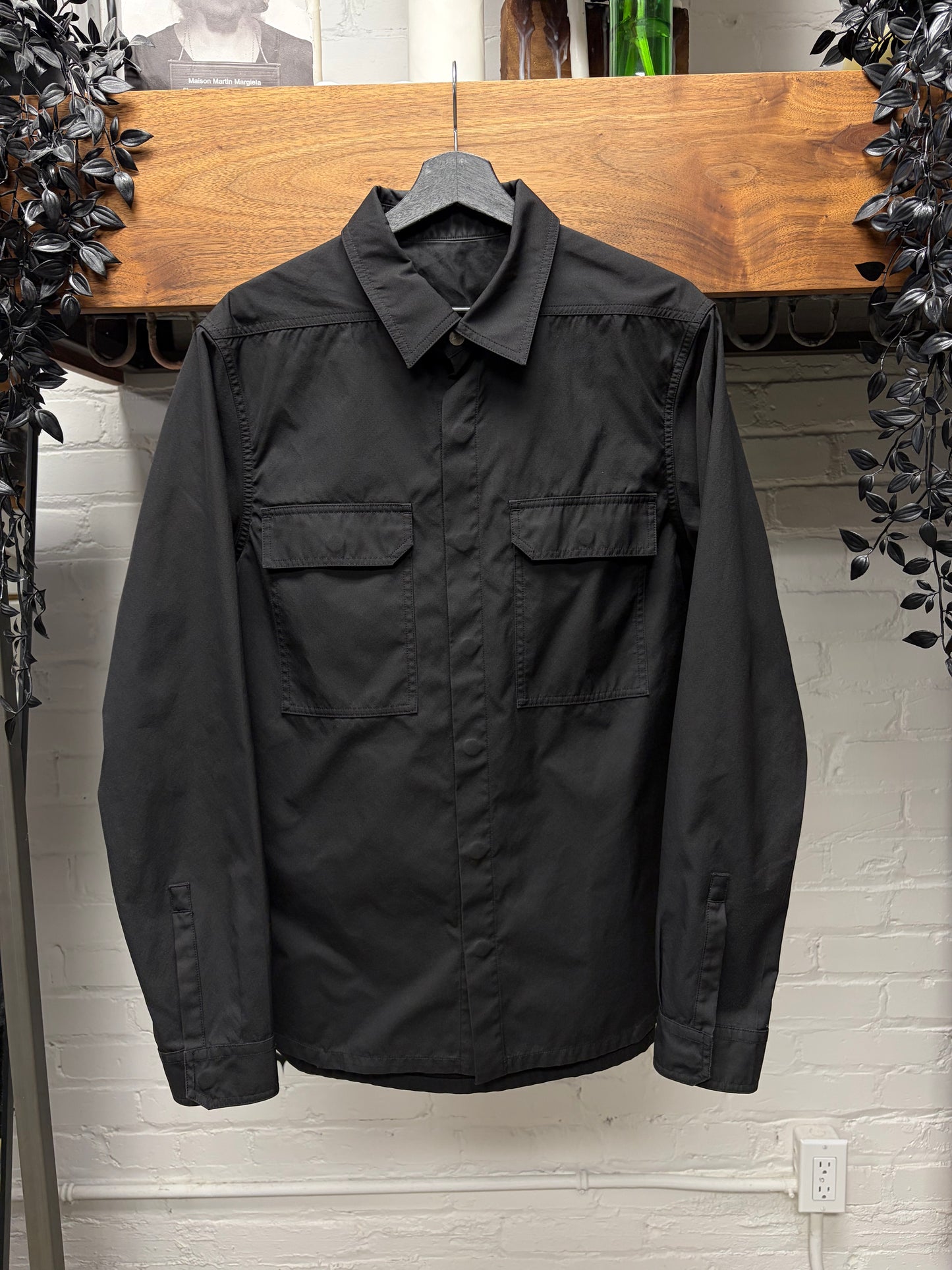 SS2023 Rick Owens ‘Edfu’ Flap Pocket ‘Shoulder Strap’ Button Snap Black Work Shirt