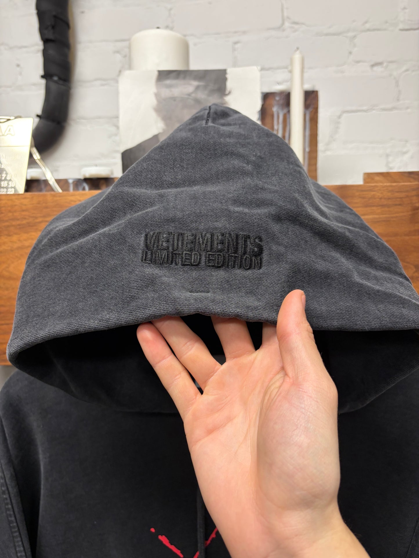 2024 Vetements ‘Sex’ Oversized Stone Wash Grey Pullover Hoodie